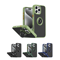 Hard PC Rear / Soft TPU Colorful Border Case with I-ring Holder for iPhone 16 Pro (Only Ground Shipping)