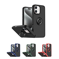 Hard PC Rear / Soft TPU Colorful Border Case with I-ring Holder for iPhone 16 (Only Ground Shipping)