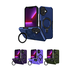 Hard PC Shockproof Case w /Ring Holder for iPhone 16 Plus (Only Ground Shipping)