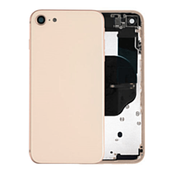 Stock up on the gold back housing frame with small components pre-installed for iPhone 8 and SE 2020 – no logo.