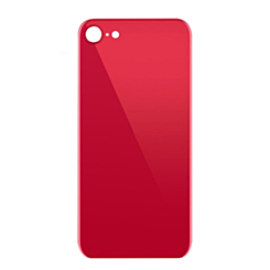 Purchase the red back glass with a bigger camera hole for iPhone 8 and SE 2020 – no logo.

