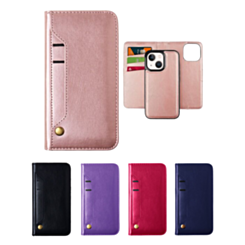 iPhone 14 Plus / 15 Plus Genuine Leather Magnetic Wallet Case with Credit Card Slot