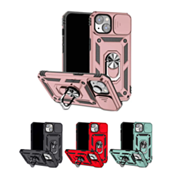 iPhone 15 Pro Dual Layers Hybrid Case with Metal Ring And Camera Protector