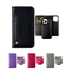 iPhone 15 Pro Max Genuine Leather Magnetic Wallet Case with Credit Card Slot