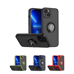 iPhone 15 Pro Max Hard PC Rear / Soft TPU Colorful Border Case with I - ring Holder