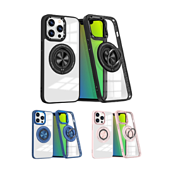 iPhone 15 Pro Max Transparent Wireless Charging Case with Ring Holder