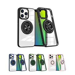 iPhone 15 Pro Transparent Wireless Charging Case with Ring Holder