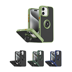 iPhone 16 Plus Hard PC Rear / Soft TPU Colorful Border Case with I - ring Holder (Only Ground Shipping)