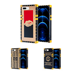 iPhone 8P / 7P Shiny Black & Gold Lines Square Case