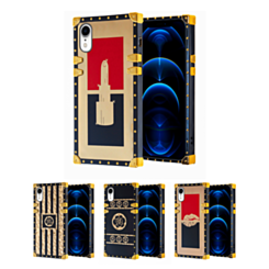 iPhone XR Shiny Black & Gold Lines Square Case