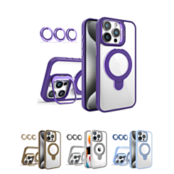 Magnetic Clear Case with 2 Kickstand & Camera Lens for iPhone 15 Pro (Only Ground Shipping)