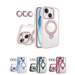 Magnetic Clear Case with 2 Kickstand & Camera Lens for iPhone 15 (Only Ground Shipping)