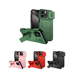 Magnetic Push Slide Lens Case with Kickstand for iPhone 16 Pro Max (Only Ground Shipping)