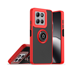 Hard PC Rear / Soft TPU Colorful Border Case with I-ring Holder - RED for Moto G Power 5G (2025 / 2026) / G Play 5G (2025) (Only Ground Shipping)