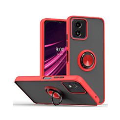 Moto G Play 4G (2024) Hard PC Rear / Soft TPU Colorful Border Case with I - ring Holder - RED (Only Ground Shipping)