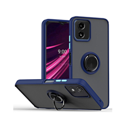 Moto G Power 5G (2024) Hard PC Rear / Soft TPU Colorful Border Case with I - ring Holder - NAVY BLUE (Only Ground Shipping)