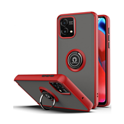 Moto G Power 5G 2023 Hard PC Rear / Soft TPU Colorful Border Case with I-ring Holder - RED (Only Ground Shipping)