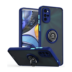 Moto G52 Hard PC Rear / Soft TPU Colorful Border Case with I-ring Holder - BLUE (Only Ground Shipping)