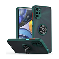 Moto G52 Hard PC Rear / Soft TPU Colorful Border Case with I-ring Holder - GREEN (Only Ground Shipping)