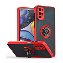 Moto G52 Hard PC Rear / Soft TPU Colorful Border Case with I-ring Holder - RED (Only Ground Shipping)
