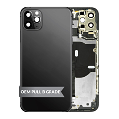 Purchase the Back Housing Frame with small components pre-installed for iPhone 11 Pro Max in Space Gray, OEM Pull B Grade.