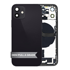 Back Housing Frame with Charging Port Flex & Small Parts for iPhone 12 Mini (BLACK) (OEM Pull A Grade)