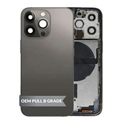 Shop the Back Housing Frame GRAPHITE US Version OEM Pull B Grade with Small Components Pre-Installed for iPhone 13 Pro.

