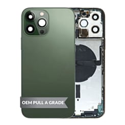 Purchase the Back Housing Frame with Small Components Pre-Installed for iPhone 13 Pro Max ALPINE GREEN US Version OEM Pull A Grade.
