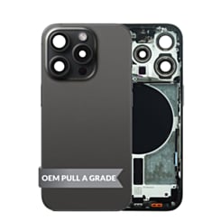 Back Housing Frame (BLACK TITANIUM) (US Version) (OEM Pull A Grade) with Small Components Pre-Installed for iPhone 15 Pro