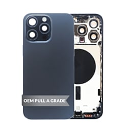 Back Housing Frame (BLUE TITANIUM) (US Version) (OEM Pull A Grade) with Small Components Pre-Installed for iPhone 15 Pro Max