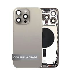 Back Housing Frame with Small Components Pre-Installed for iPhone 15 Pro Max (NATURAL TITANIUM) (US Version) (OEM Pull A Grade)