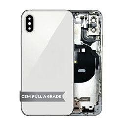 Purchase the back housing frame for iPhone XS in silver, with small components pre-installed, OEM pull A grade.
