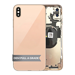 Buy the gold back housing frame with small components pre-installed for iPhone XS Max – OEM pull A grade.