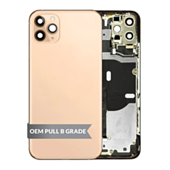Grab the wholesale deals on the Back Housing Frame in Gold, OEM Pull B Grade, with small components pre-installed for iPhone 11 Pro Max.