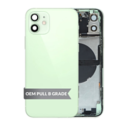 Order the green back housing frame with small components pre-installed for iPhone 12, OEM Pull B Grade.
