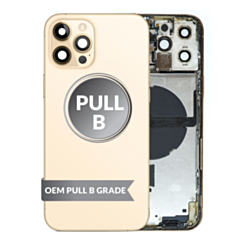 Buy the Back Housing Frame with Small Components Pre-Installed for iPhone 12 Pro Max GOLD OEM Pull B Grade.






