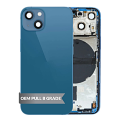 Back Housing Frame (BLUE) (US Version) (OEM Pull B Grade) with Small Components Pre-Installed for iPhone 13 Mini