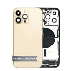 Back Housing Frame with Charging Port Flex & Small Parts for iPhone 14 Pro Max (GOLD) (US Version) (OEM Pull B Grade)