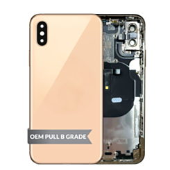 Purchase the back housing frame for iPhone XS in gold, with small components pre-installed, OEM pull B grade.