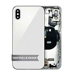 Order the back housing frame for iPhone XS in silver, with small components pre-installed, OEM pull B grade.