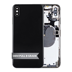 Grab the wholesale deals on the space gray back housing frame with small components pre-installed for iPhone XS Max – OEM pull B grade.