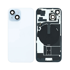 Grab the wholesale deals on the blue back glass, OEM pull A grade, with frame, wireless NFC charging flex, and MagSafe magnet for iPhone 15.
