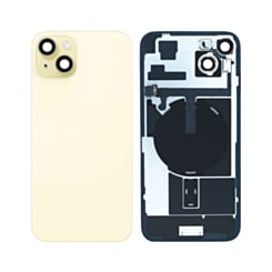 Buy the back glass with frame, wireless NFC charging flex, and MagSafe magnet for iPhone 15 Plus — yellow, OEM pull B grade.