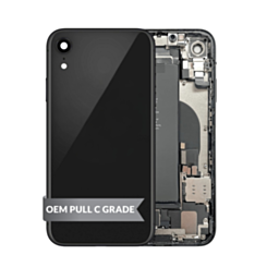 Back Housing Frame with Small Components Pre-Installed for iPhone XR (BLACK) (OEM Pull C Grade) (Only Ground Shipping)