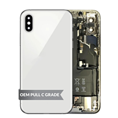 Shop the back housing frame for iPhone XS in silver, with small components pre-installed, OEM pull C grade.