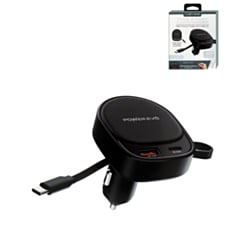 2 Port PD Car Charger with Built in Retractable USB-C Cable (60W) (Only Ground Shipping)