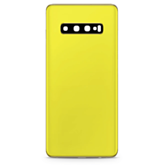 Shop the back glass with camera lens and adhesive for Galaxy S10 in Canary Yellow, no logo.