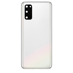 Stock up on the back glass with camera lens and adhesive for the Galaxy S20, no logo, in Cloud White.