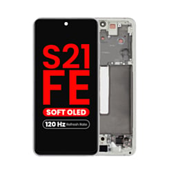 OLED Assembly with Frame for Galaxy S21 FE (G990) (White) (Aftermarket Plus Soft / 120Hz)
