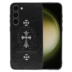Galaxy S23 Leather Case with Metal Ornaments - CROSS (Only Ground Shipping)